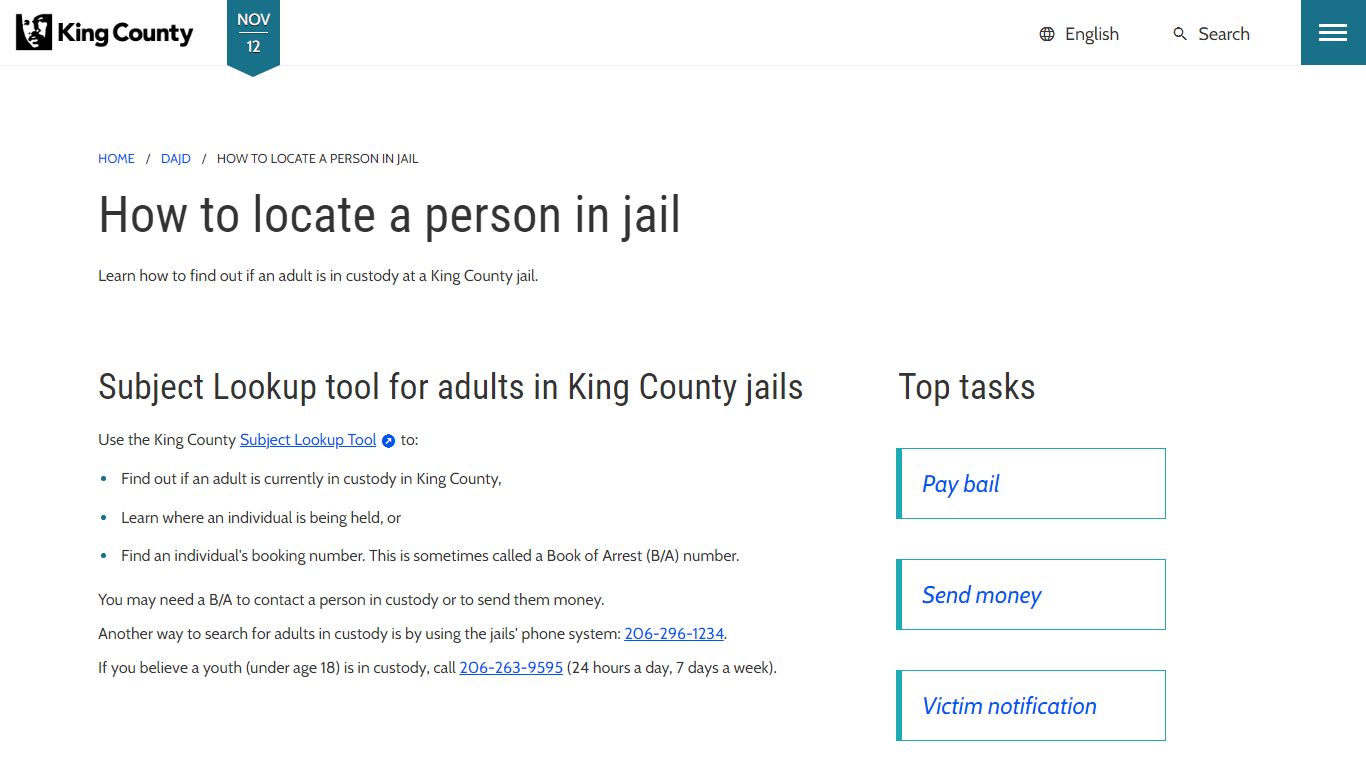 How to locate a person in jail - King County, Washington