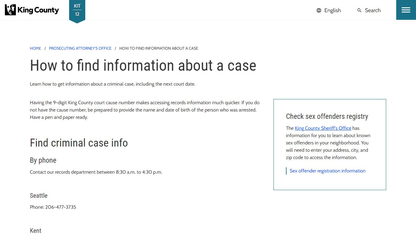 How to find information about a case - King County, Washington